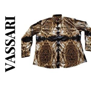 Vassari Men’s Elegant Chain Print Long Sleeve Button Up Party Casual Dress Shirt